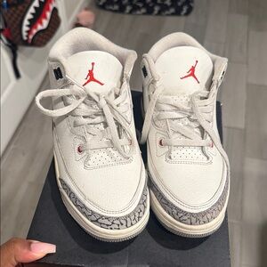 Jordan Kids White and Gray Sneakers with Red Accents
